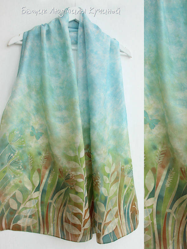 батик шарф Травы натуральный шелк