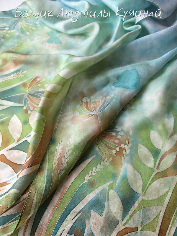 батик шарф Травы натуральный шелк