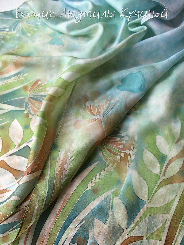 батик шарф Травы натуральный шелк