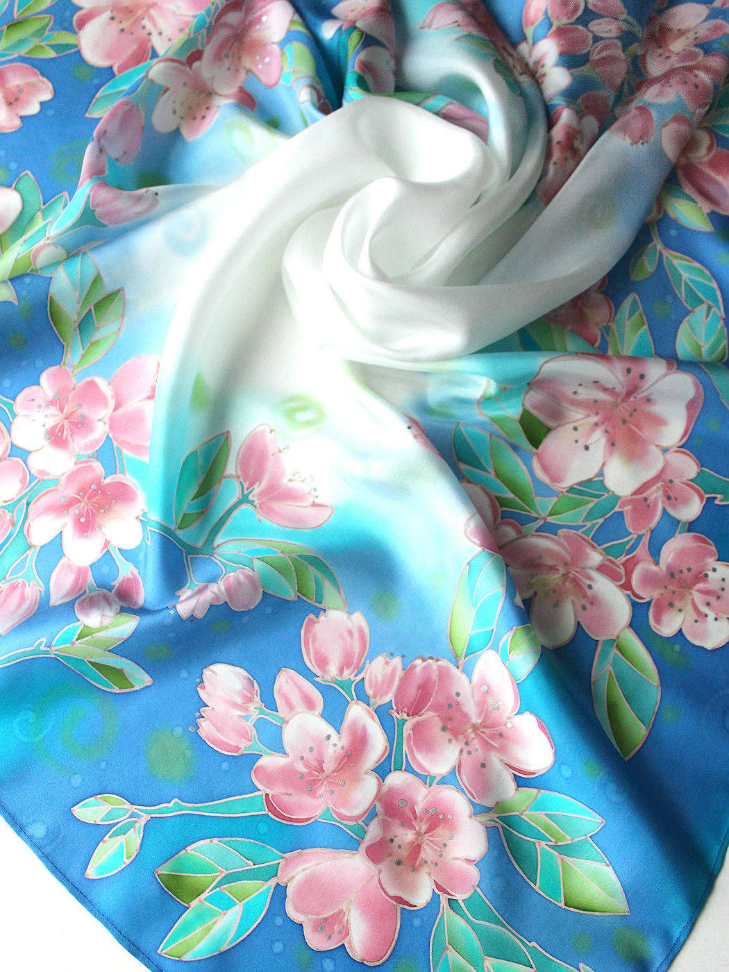 батик платок Яблоневый цвет . Голубой 