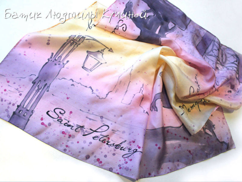 батик платок Рассветный Петербург 
