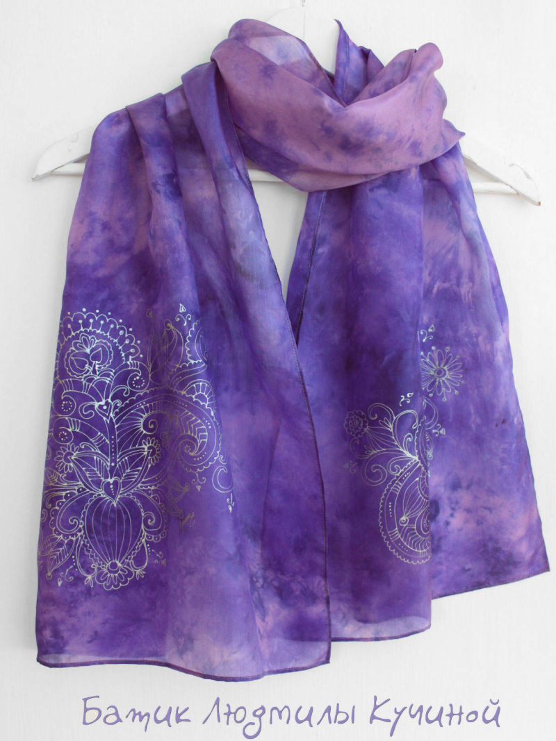 батик шарф Орнамент в серебре