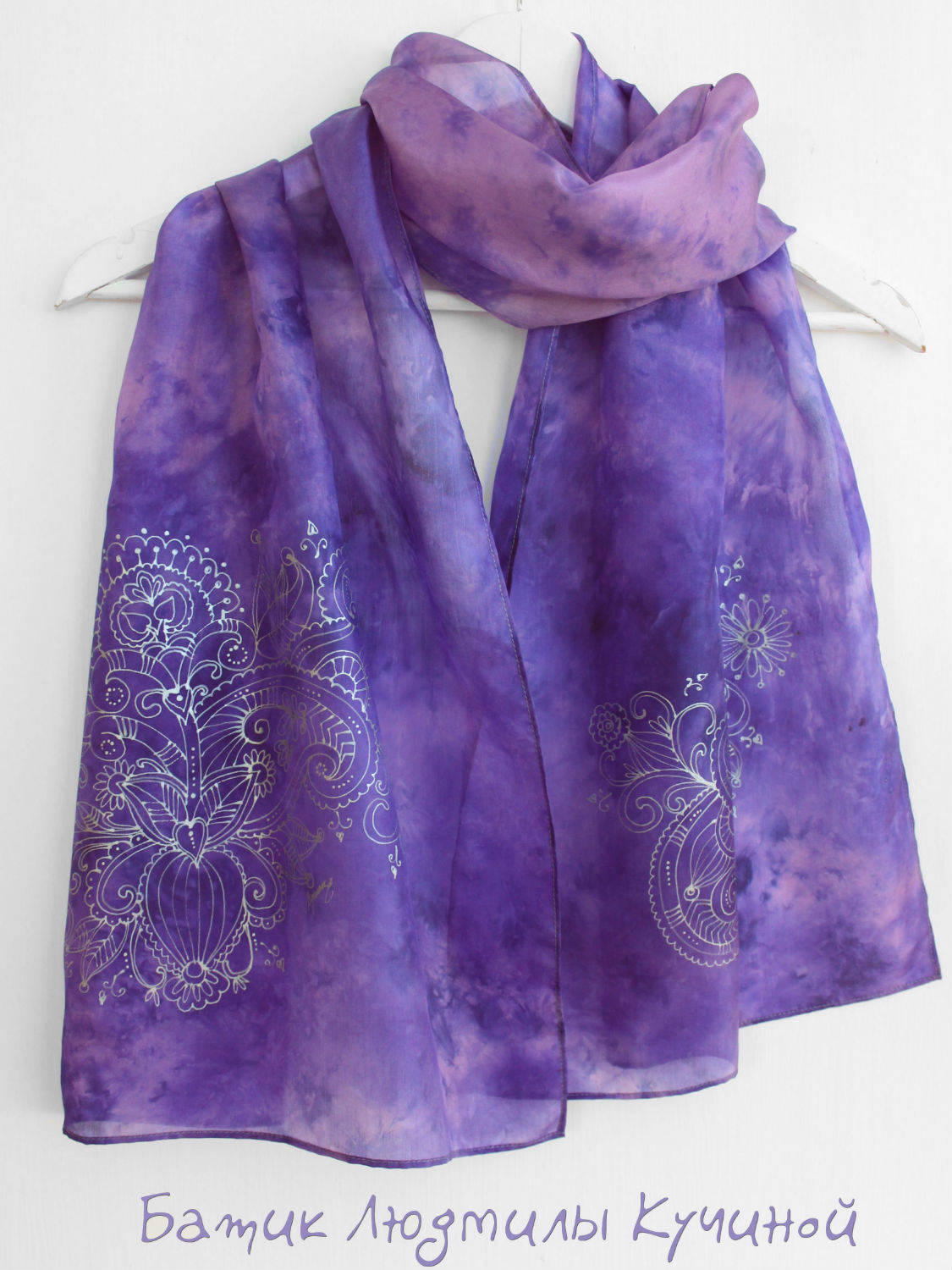 батик шарф Орнамент в серебре