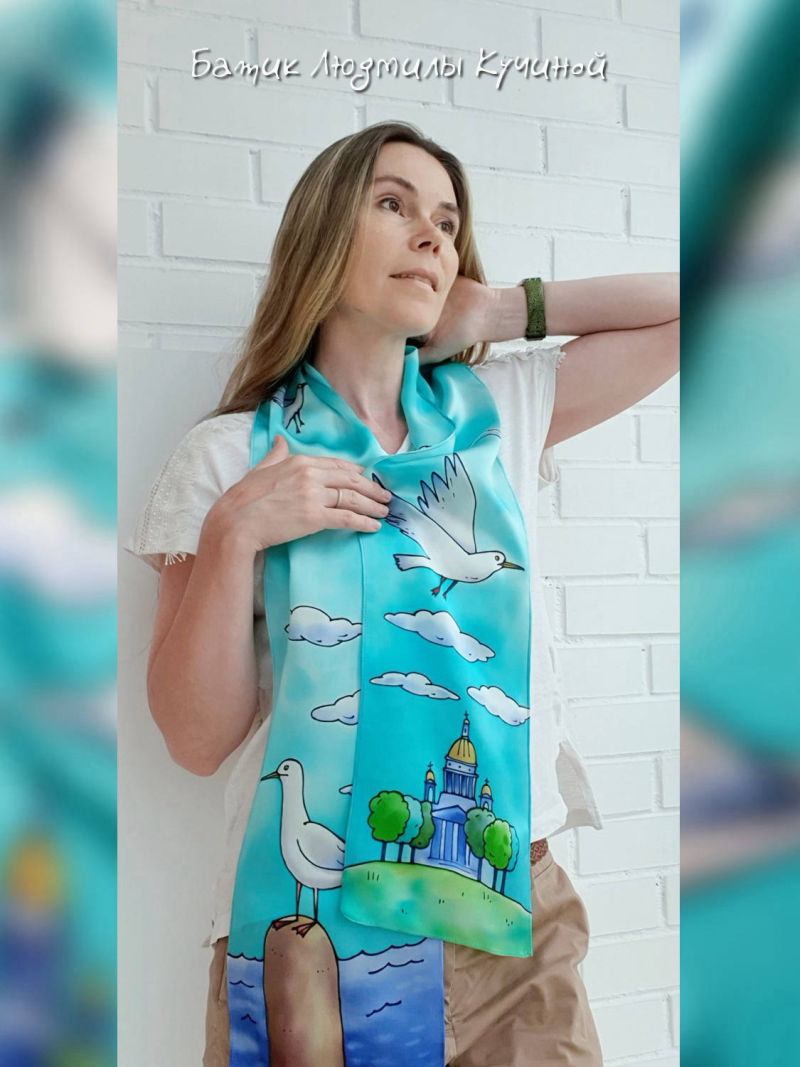 батик шарф Я люблю Питер 