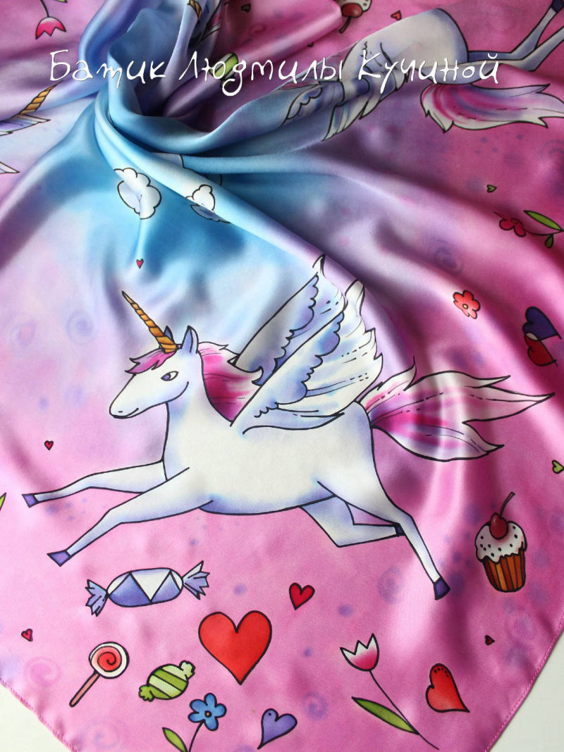 батик платок Единороги