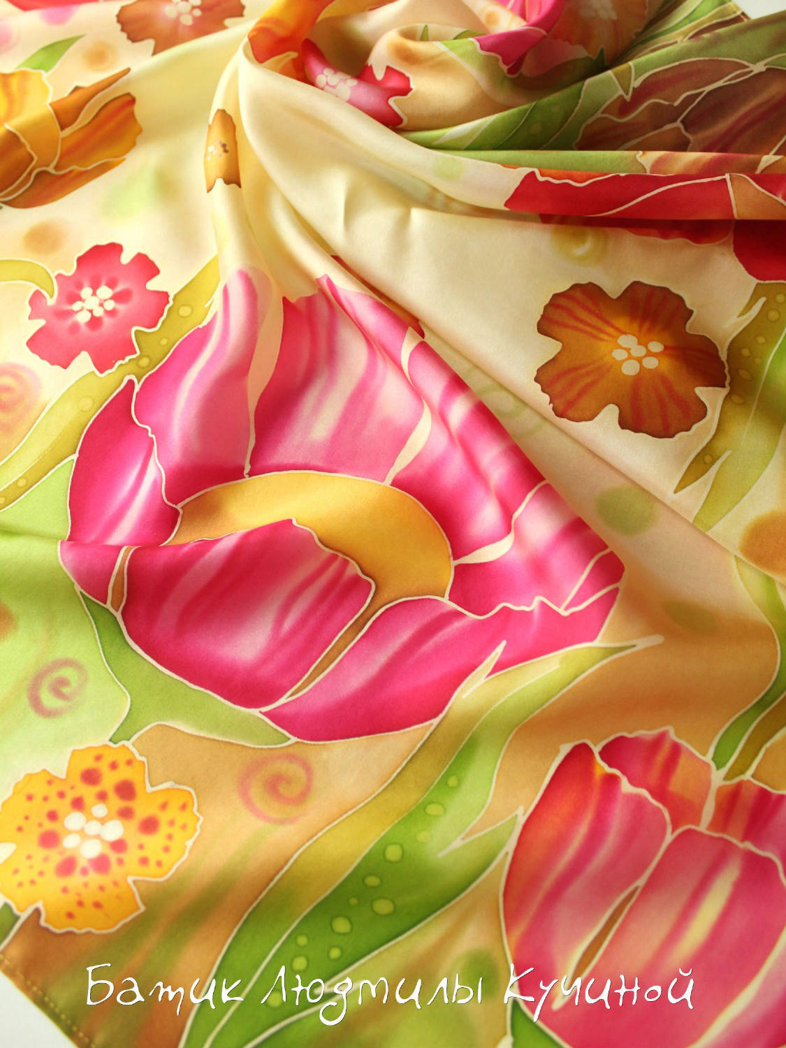 батик платок Весенние цветы